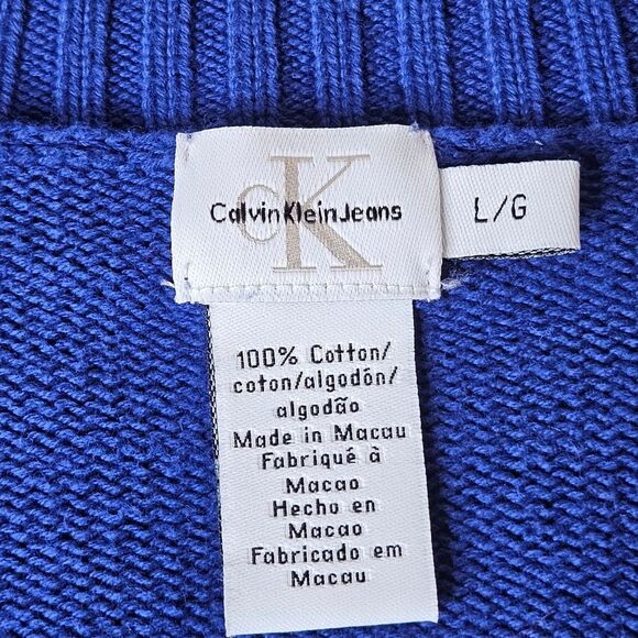 Calvin Klein Jeans Vintage Full Zip Front Royal Blue Fair Isle Knit Sweater - Picture 9 of 12